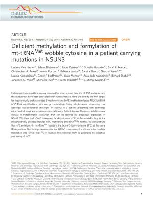 Deficient Methylation and Formylation of Mt-Trnamet Wobble Cytosine in A