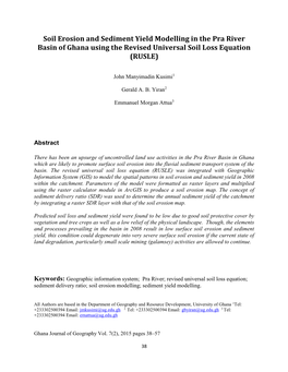 Soil Erosion and Sediment Yield Modelling in the Pra River Basin of Ghana Using the Revised Universal Soil Loss Equation (RUSLE)