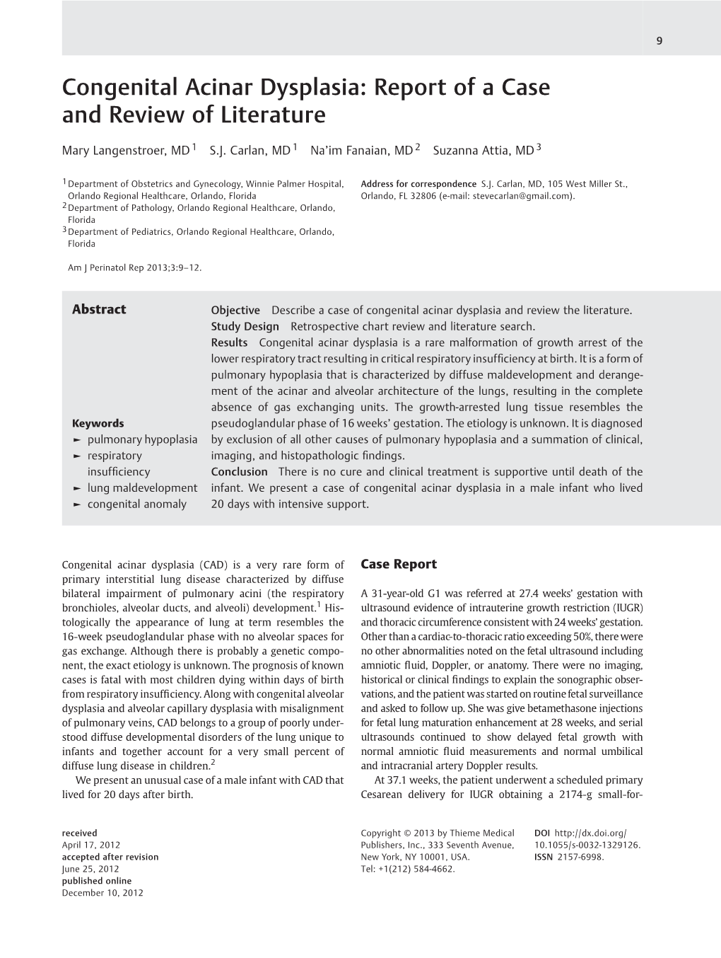 Congenital Acinar Dysplasia: Report of a Case and Review of Literature