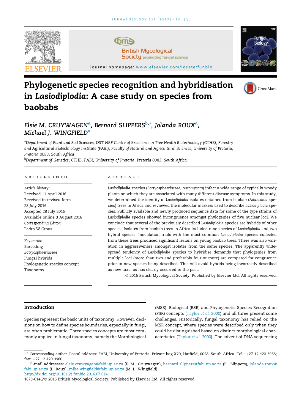 Phylogenetic Species Recognition and Hybridisation in Lasiodiplodia: a Case Study on Species from Baobabs