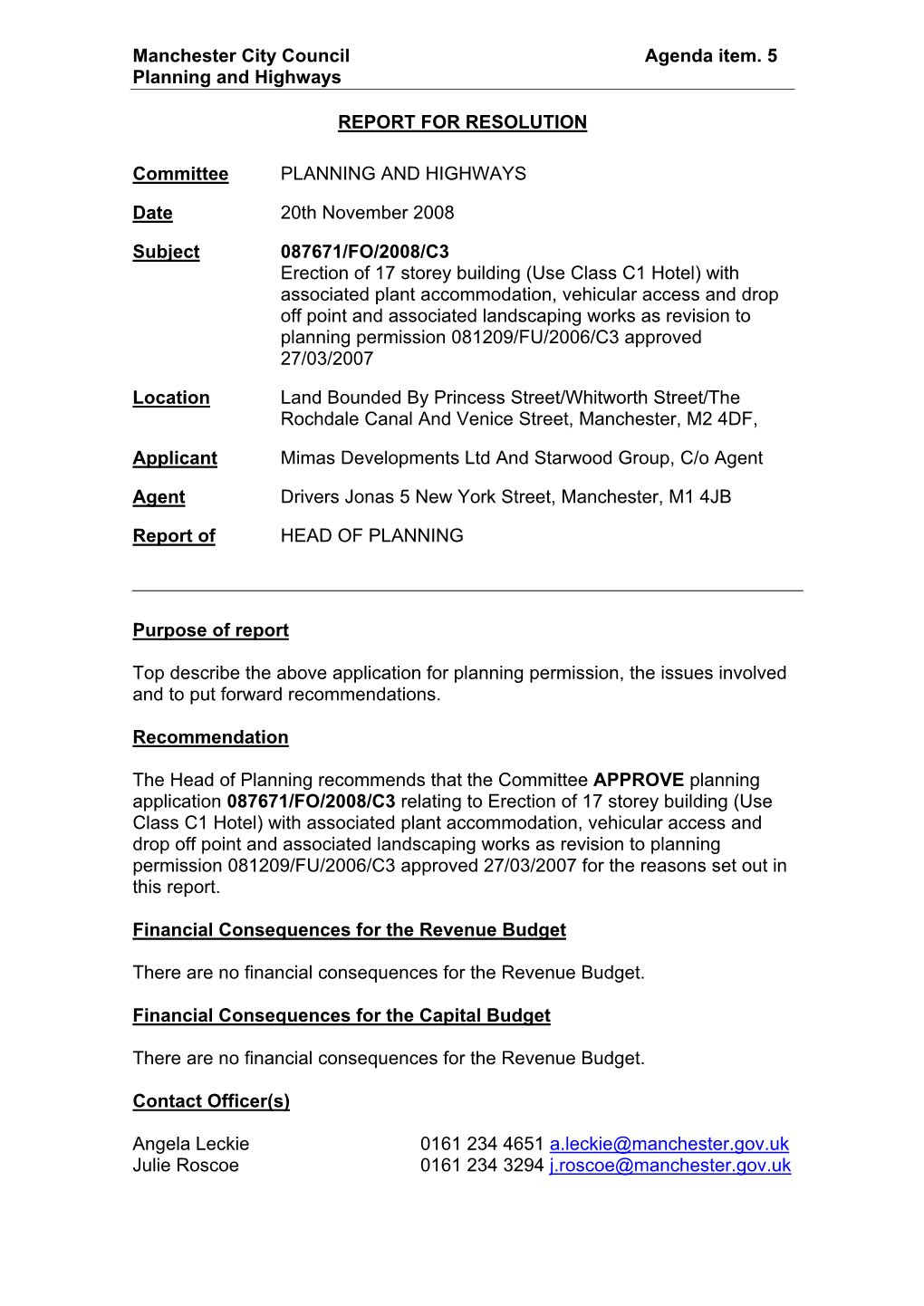 Manchester City Council Agenda Item