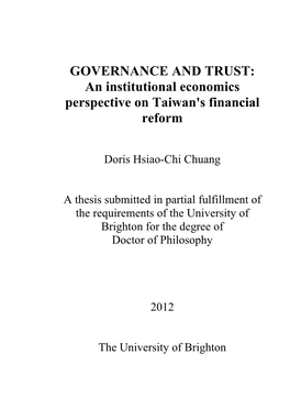 GOVERNANCE and TRUST: an Institutional Economics Perspective on Taiwan's Financial Reform