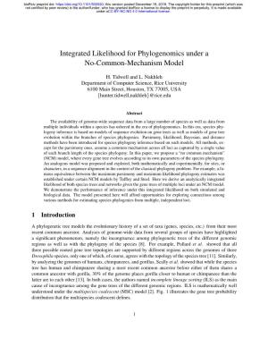 Integrated Likelihood for Phylogenomics Under a No-Common-Mechanism Model