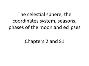 The Celestial Sphere, the Coordinates System, Seasons, Phases of the Moon and Eclipses