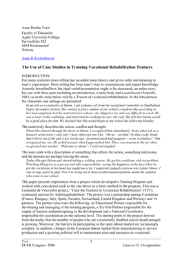 The Use of Case Studies in Training Vocational Rehabilitation Trainers