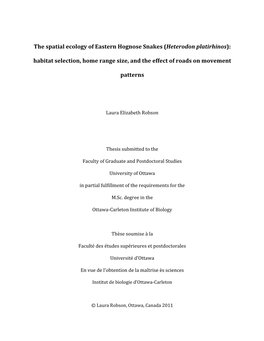 The Spatial Ecology of Eastern Hognose Snakes (Heterodon Platirhinos): Habitat Selection, Home Range Size, and the Effect of Roads on Movement