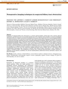 Nonoperative Imaging Techniques in Suspected Biliary Tract Obstruction