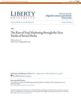 The Rise of Viral Marketing Through the New Media of Social Media Rebecca J