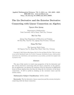 The Lie Derivative and the Exterior Derivative Connecting with Linear Connection on Algebra