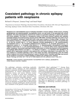 Coexistent Pathology in Chronic Epilepsy Patients with Neoplasms