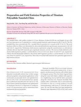 Preparation and Field Emission Properties of Titanium Polysulfide