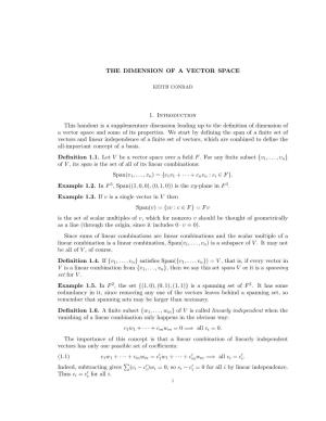 THE DIMENSION of a VECTOR SPACE 1. Introduction This Handout