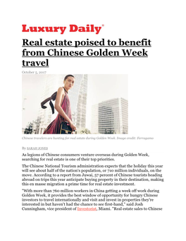 Real Estate Poised to Benefit from Chinese Golden Week Travel October 5, 2017