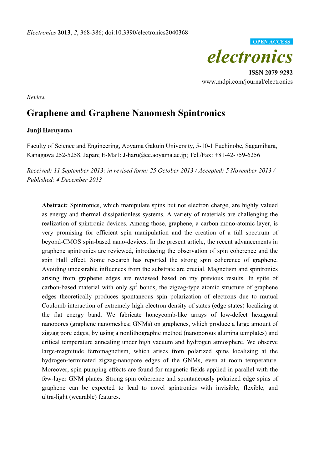 Graphene and Graphene Nanomesh Spintronics