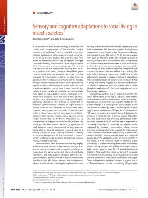 Sensory and Cognitive Adaptations to Social Living in Insect Societies Tom Wenseleersa,1 and Jelle S
