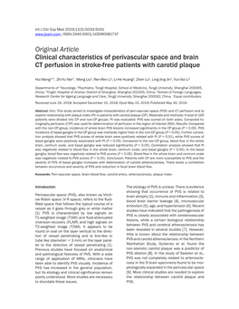 Original Article Clinical Characteristics of Perivascular Space and Brain CT Perfusion in Stroke-Free Patients with Carotid Plaque