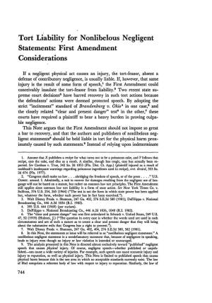 Tort Liability for Nonlibelous Negligent Statements: First Amendment Considerations