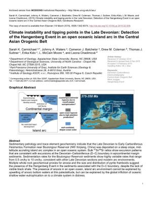 Climate Instability and Tipping Points in the Late Devonian