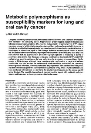 Metabolic Polymorphisms As Susceptibility Markers for Lung and Oral Cavity Cancer