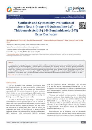 Synthesis and Cytotoxicity Evaluation of Some New 4-(4Oxo-4H-Quinazoline-3Yl)- Thiobenzoic Acid-S-(1-H-Benzimidazole-2-Yl) Ester Derivates