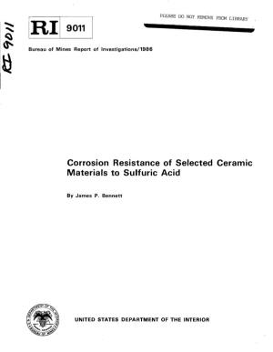 Corrosion Resistance of Selected Ceramic Materials to Sulfuric Acid