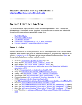 The Gerald Gardner – WICCA Archive
