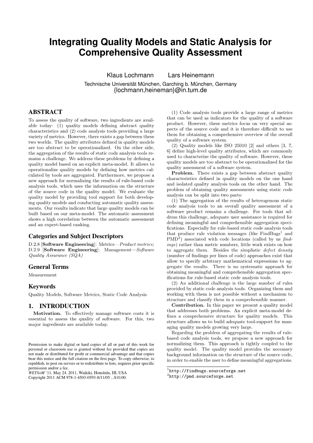 Integrating Quality Models and Static Analysis for Comprehensive Quality Assessment