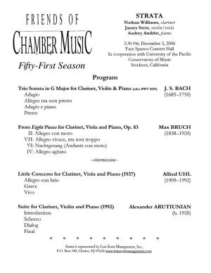BAMBER in Cooperation with University of the Pacific Conservatory Ofmusic Fifty-First Season Stockton, California Program