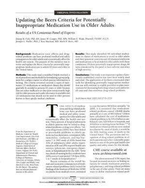 Updatirg the Beers Criteria for Potentially Inappropriate Medication Use in Older Adults