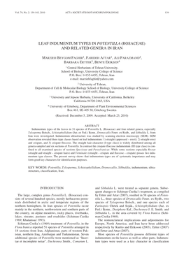 Leaf Indumentum Types in Potentilla (Rosaceae) and Related Genera in Iran