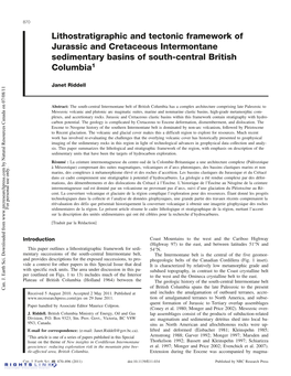 Lithostratigraphic and Tectonic Framework of Jurassic and Cretaceous Intermontane Sedimentary Basins of South-Central British Columbia1
