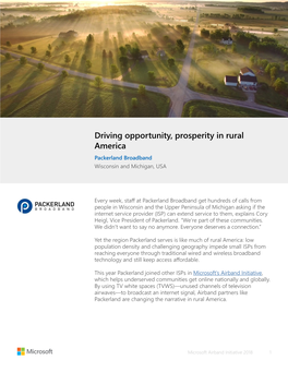 Driving Opportunity, Prosperity in Rural America Packerland Broadband Wisconsin and Michigan, USA