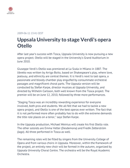 Uppsala University to Stage Verdi's Opera Otello