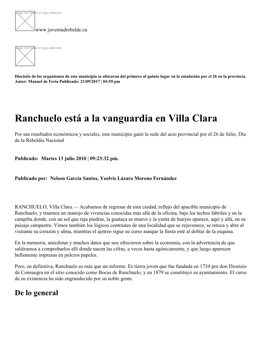 Ranchuelo Está a La Vanguardia En Villa Clara