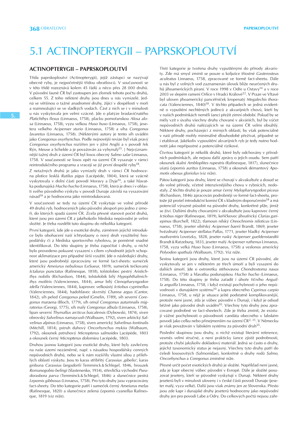 5.1 Actinopterygii – Paprskoploutví