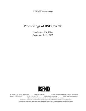 Proceedings of Bsdcon ’03
