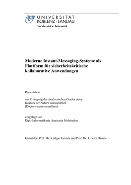 Moderne Instant-Messaging-Systeme Als Plattform Für Sicherheitskritische Kollaborative Anwendungen