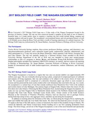 2017 Biology Field Camp: the Niagara Escarpment Trip