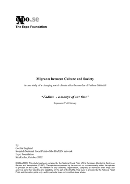 Migrants Between Culture and Society “Fadime