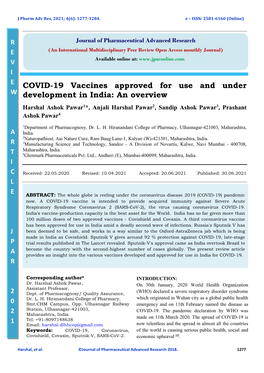 COVID-19 Vaccines Approved for Use and Under Development in India