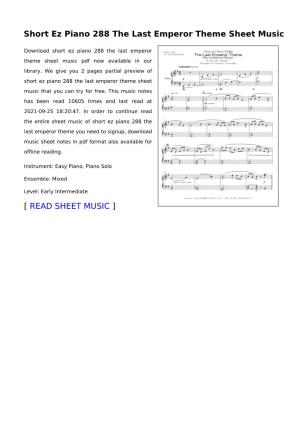 Short Ez Piano 288 the Last Emperor Theme Sheet Music