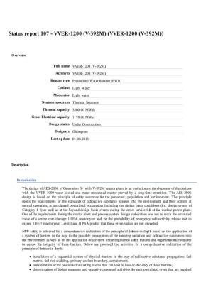 Status Report 107 - VVER-1200 (V-392M) (VVER-1200 (V-392M))