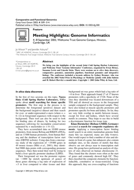 Genome Informatics 4–8 September 2002, Wellcome Trust Genome Campus, Hinxton, Cambridge, UK