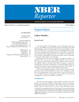 NBER Reporter NATIONAL BUREAU of ECONOMIC RESEARCH