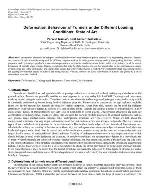 Deformation Behaviour of Tunnels Under Different Loading Conditions: State of Art
