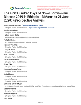 The First Hundred Days of Novel Corona-Virus Disease 2019 in Ethiopia, 13 March to 21 June 2020: Retrospective Analysis