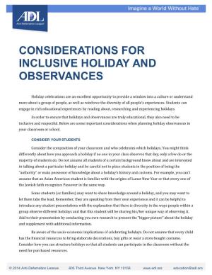 Considerations for Inclusive Holiday and Observances