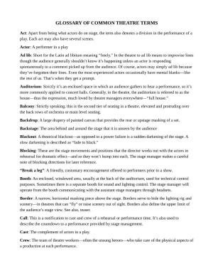 Glossary of Common Theatre Terms
