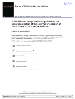 Political Brand Image: an Investigation Into the Operationalisation of the External Orientation of David Cameron’S Conservative Brand