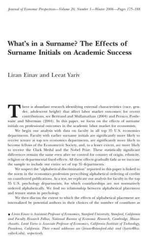 The Effects of Surname Initials on Academic Success